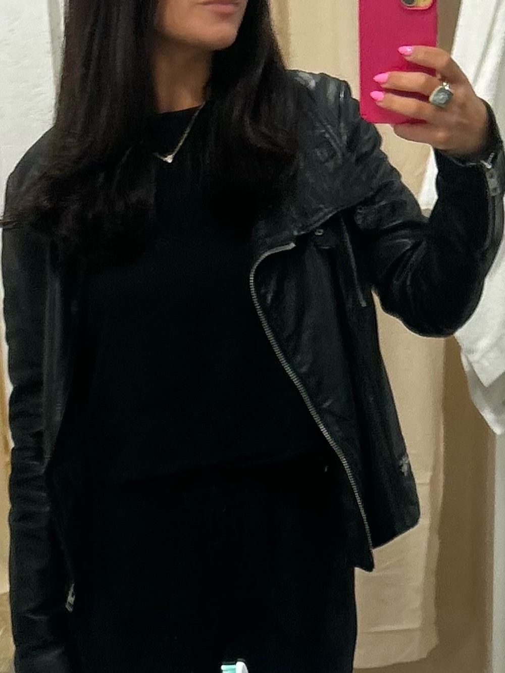All Saints Black Leather Asymmetrical Moto Jacket - Picture 3 of 9